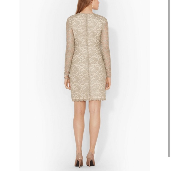 Lauren Ralph Lauren Scalloped Shimmering Metallic Lace long sleeve  Dress size 6 - Picture 2 of 9